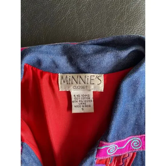 VINTAGE MINNIE'S CLOSET Grandma Demin Jacket with Flower and Sequin Embroidery - Picture 6 of 6